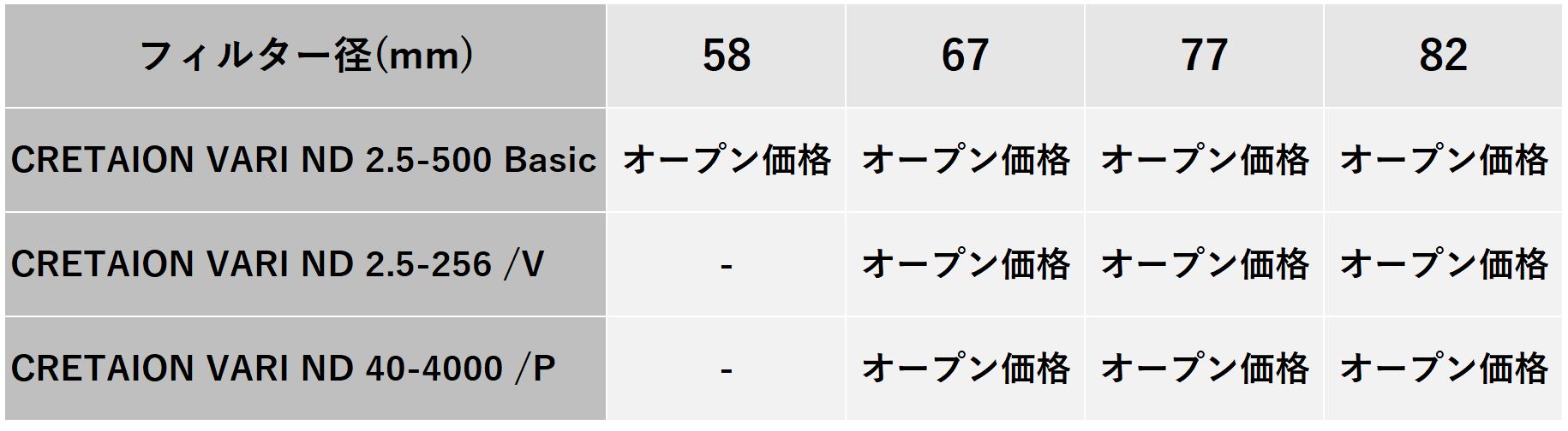 価格表（税別）