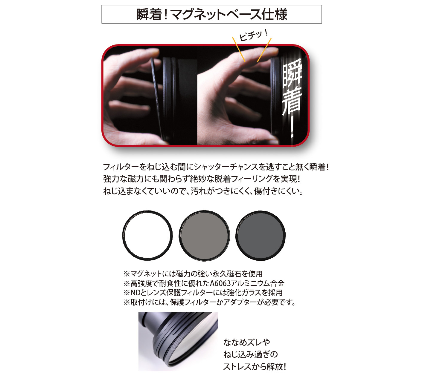 11月14日(金)人気のマグネットスリムシリーズ、ベーシックキット&アドバンスキットに62mm、72mm新登場!一瞬で着脱! 大事な瞬間を逃さない。