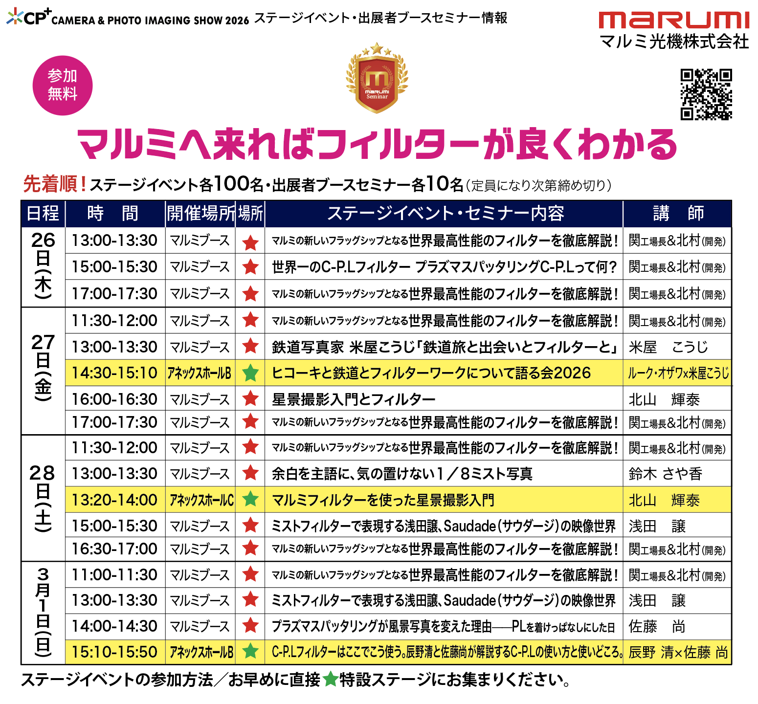 CP+ CAMERA & PHOTO IMAGING SHOW 2026 マルミ主催　出展者ブースセミナー情報